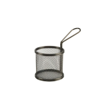 Black Serving Fry Basket Round 9.3x9cm  x6 Black Serving Fry Basket Round 9.3x9cm  x6
