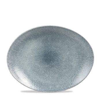 Raku Topaz Blue Orbit Oval Coupe Plate 12.5Inch x12