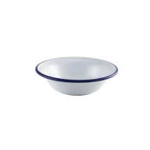 Enamel Bowl White with Blue Rim 16cm/6.25inch x1