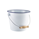 Enamel Bucket White with Blue Rim 16cm Dia x1