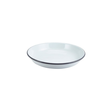 Enamel Rice/Pasta Plate White with Grey Rim 24cm x1