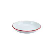 Enamel Rice/Pasta Plate White with Red Rim 24cm x1