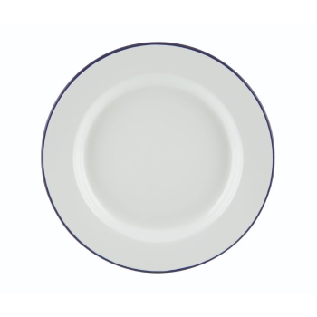 Enamel Wide Rim Plate White & Blue 26cm x1