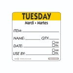 "USE BY"  Tuesday 2" 50mm Removable Lable x500